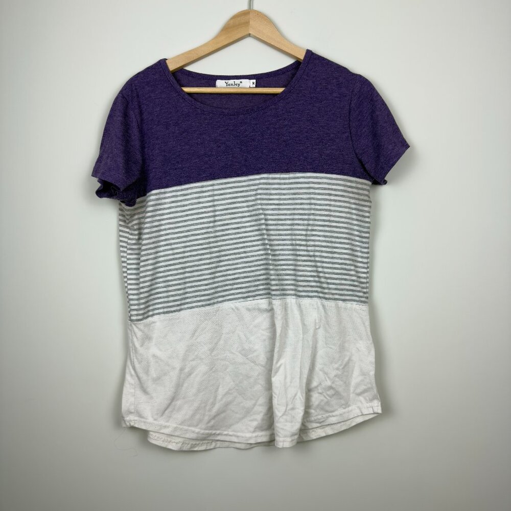 Women's YunJey Round Neck Triple Color Block Stripe T-Shirt, Size M